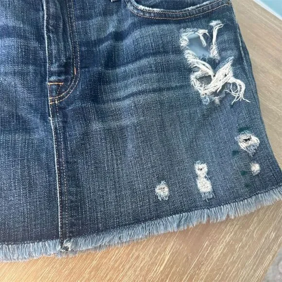 Current/Elliott Women's Size 31 Blue Distressed Mini Skirt Frayed Hem‎ - Picture 3 of 10